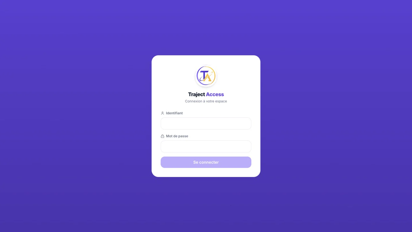 Écran de connexion de la plateforme Traject Access développée par HBT SHIFT